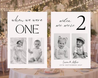 Photo Table Numbers Wedding, When We Were Age Table Numbers, Childhood Age Table Numbers, Wedding Table Number Signs, Custom Table Cards