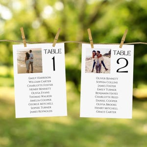 Tarjetas de plano de mesa de boda personalizadas, plano de asientos personalizado, tarjetas con fotografías, presentación de plano de mesa, tarjetas de plano de mesa con imagen
