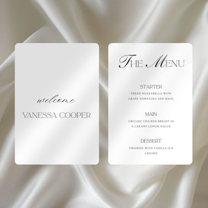 Printed Menu With Place Card, Wedding Menu with Names, Minimalist Table Setting, Personalized Wedding Menu with Guest Name, Escort Card