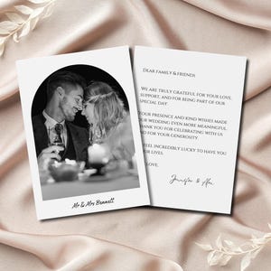 Tarjeta de agradecimiento estilo Polaroid, tarjeta de agradecimiento minimalista para invitados, tarjeta de agradecimiento personalizada, tarjeta de agradecimiento de boda con impresión minimalista a doble cara