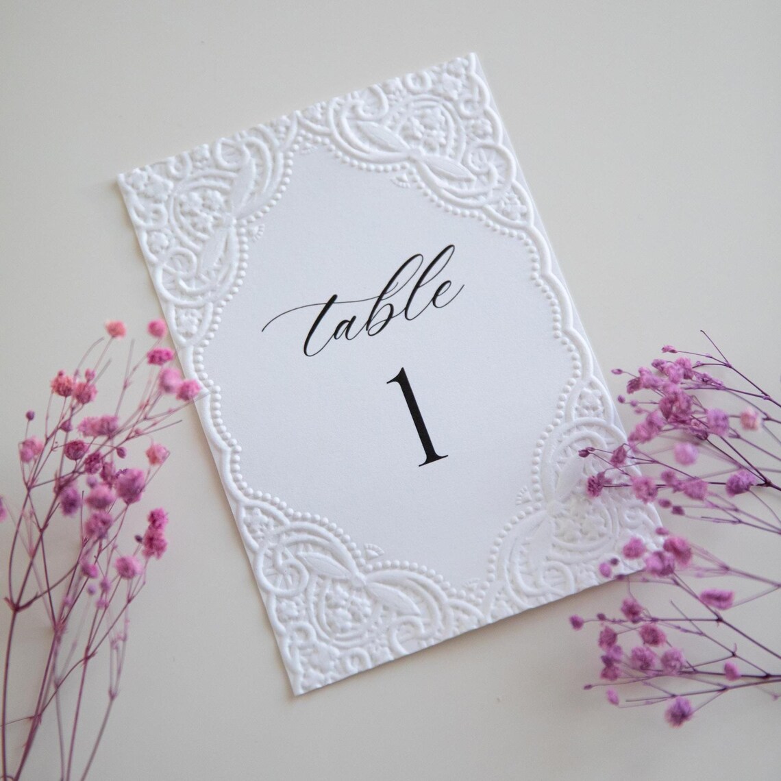 Embossed Lace Table Numbers, A6 Wedding Table Cards, Luxury Elegant ...