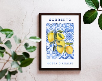 Sorrento Mediterranean Print, Italian Lemons Oranges Wall Art, Amalfi Coast Print, Mediterranean Digital Download, Travel Poster JPG