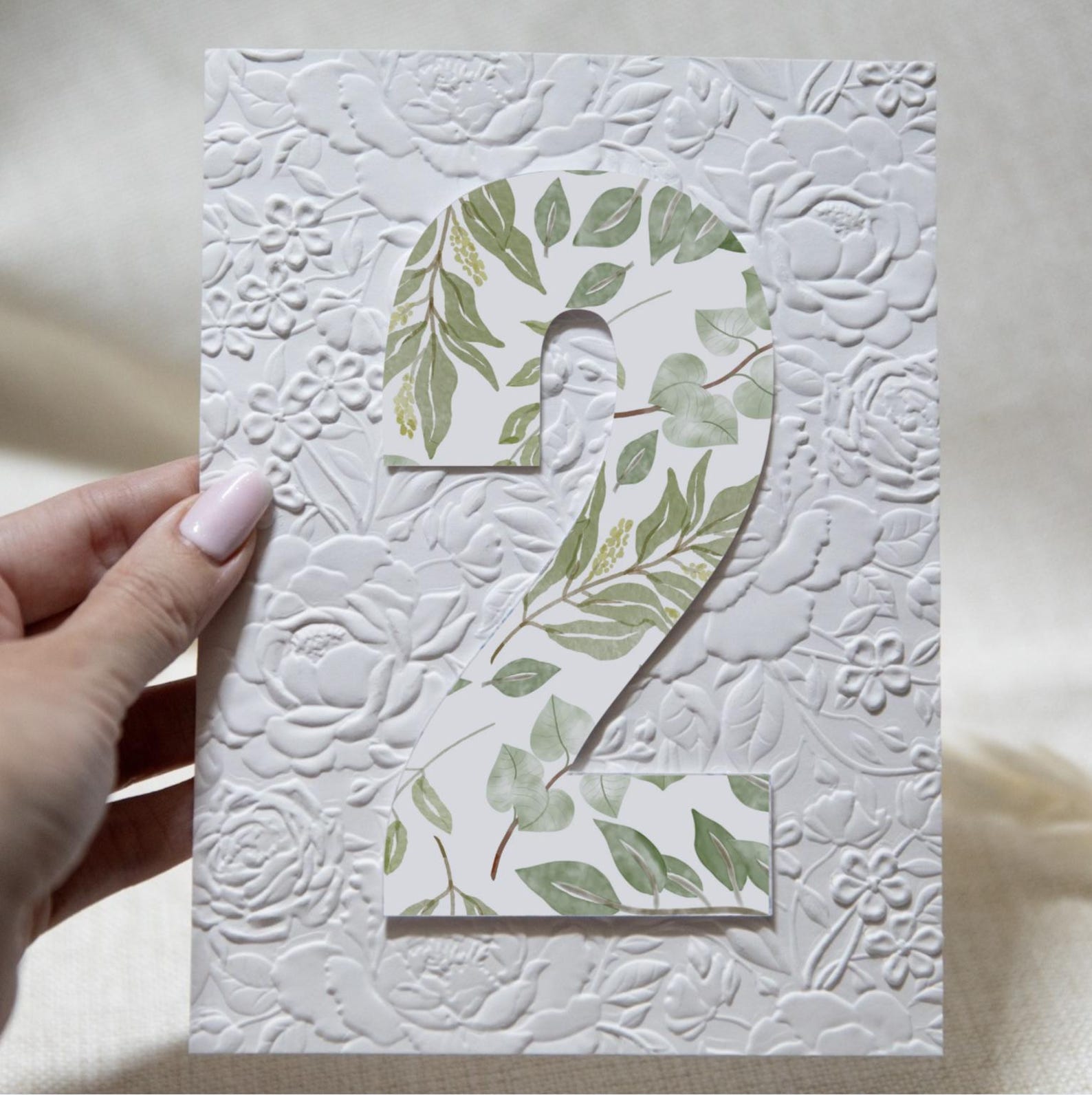 Embossed Wedding Table Number Sign With 3D Floral Texture, Oval or ...