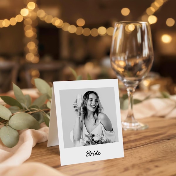 Personalised Guest Photo Place Cards, Folded Wedding Tent Cards, Unique Table Name Keepsake