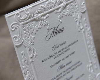Elegant Embossed Wedding Menu, Luxury Floral Relief Dinner Menu, Minimalist Wedding Menu Card, 450gsm Cotton Paper, Custom Wedding Menu