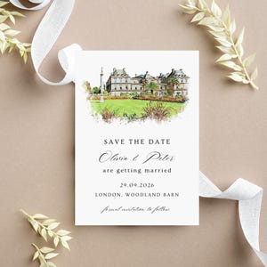 Custom Venue Save The Date, Wedding Venue Illustration, Watercolor Venue Sketch, Personalized Venue Art, Illustrated Wedding Save The Date