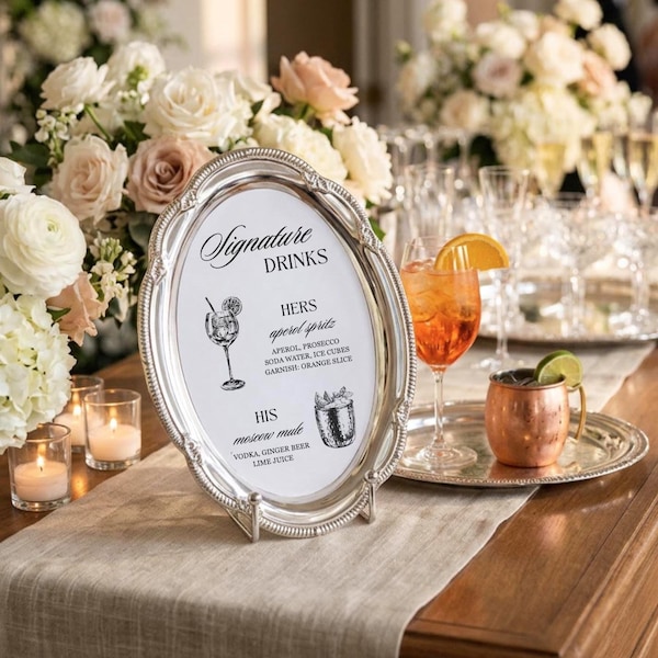 Vintage Metal Tray Sign, Custom Wedding Bar Sign, Signature Drink Menu, Table Number or Guest List, Antique Style Wedding Decor
