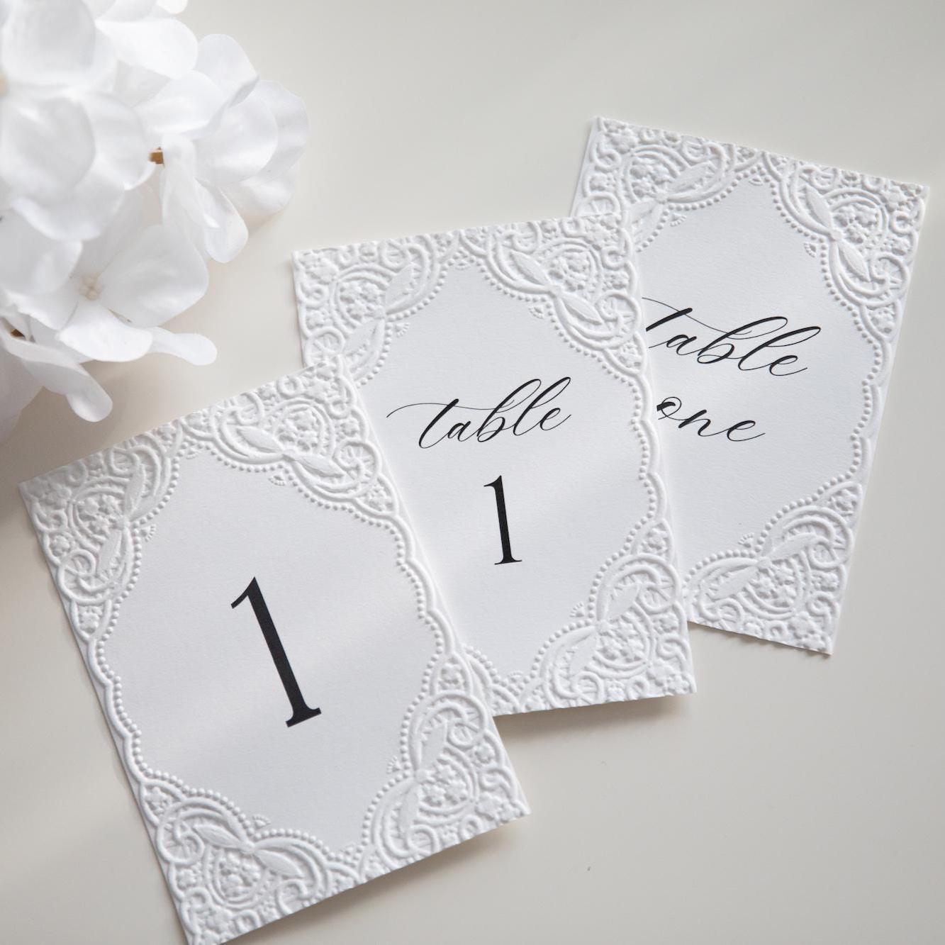 Embossed Lace Table Numbers, A6 Wedding Table Cards, Luxury Elegant ...