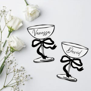 Cocktail Place Cards, Bow Champagne Wedding Name Cards, Drink Wedding Escort Cards, Guest Name Card, Party Place Card, Wedding Table Setting