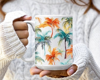 Teal and Orange Boho Palm Trees Ceramic Mug (11oz & 15oz)