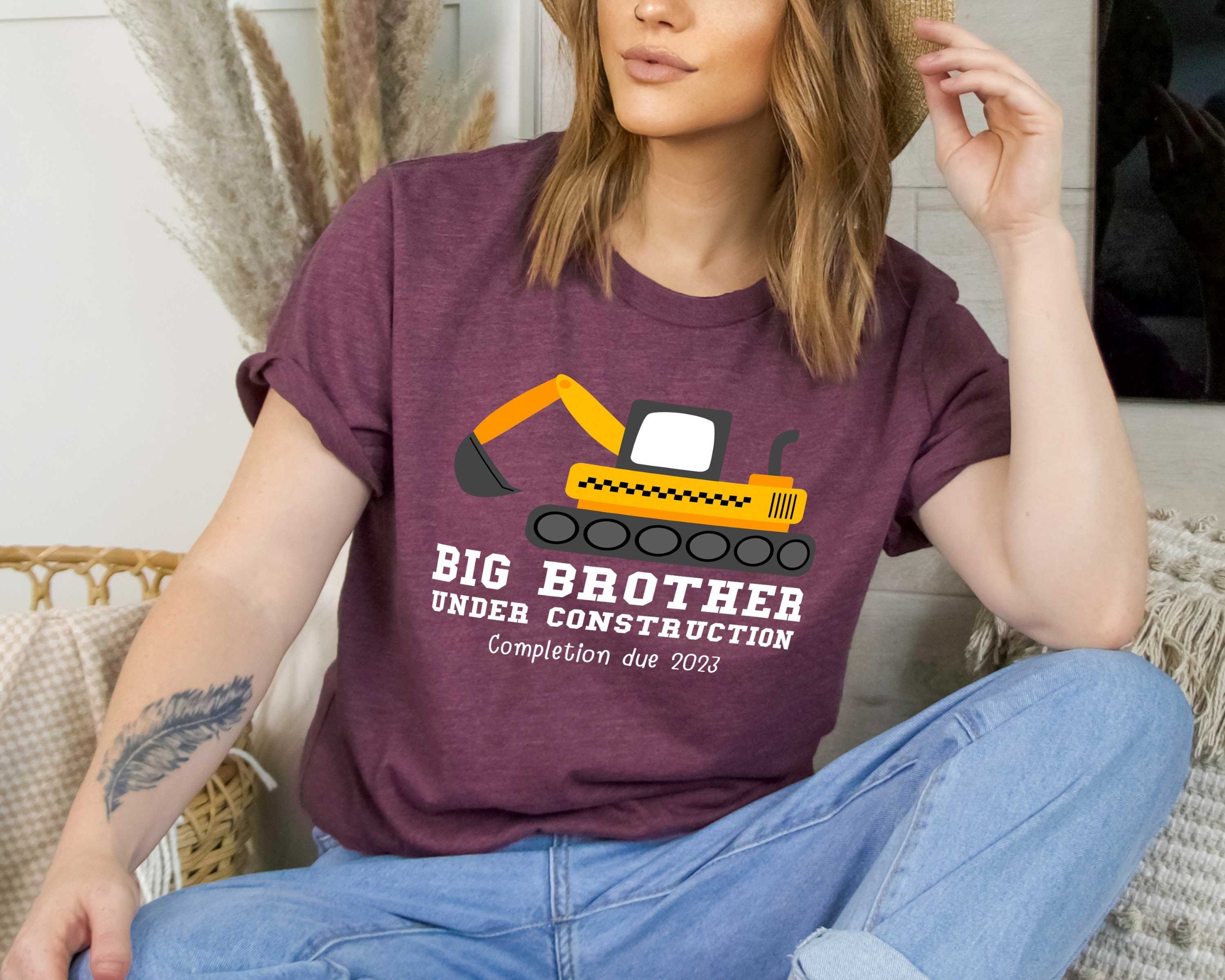 Discover Big Brother Under Construction Shirt, Custom Birth Date Shirt, Birthday Gift for Kids, Big Brother Shirt, Pregnancy Announcement Kids Shirt