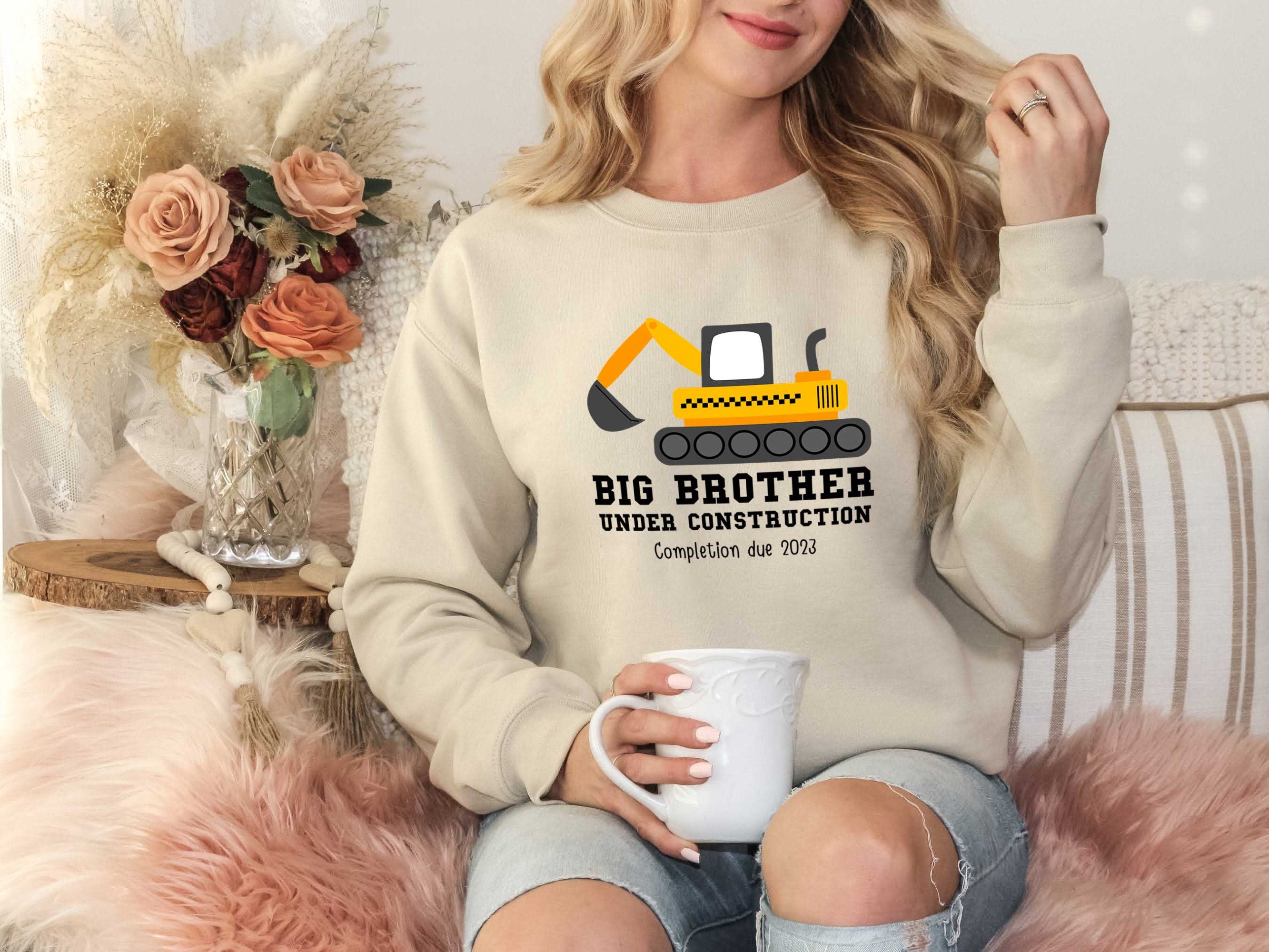 Discover Big Brother Under Construction Shirt, Custom Birth Date Shirt, Birthday Gift for Kids, Big Brother Shirt, Pregnancy Announcement Kids Shirt