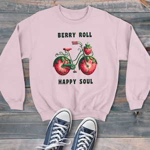 Strawberry Bicycle Berry Roll Sudadera unisex con estilo de dibujos animados, suéter gráfico retro, estilo moderno y divertido