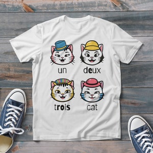 Un Deux Trois Cat-T-shirt, grappige cartoon kattenshirt, T-shirt Cat Joke, trendy kattenliefhebbercadeau