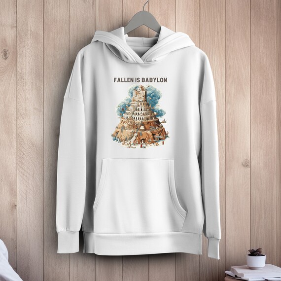Tower of Babel Fallen is Babylon Unisex Cotton Hoodie, Vintage 