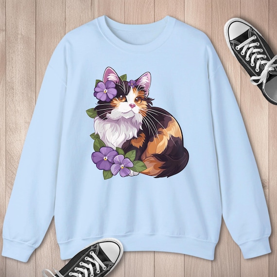 Calico Cat Sweatshirt Cute Cat Hoodie Cat Dressed in Violets Trendy Cottagecore Sweater Best Cat Lover Gift Etsy