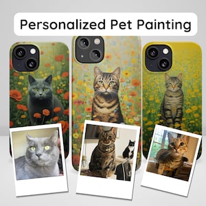 Cat Photo to Cat Painting Phone Case Personalized Cat Painting Phone Case Custom Cat Portrait Phone case for iPhone 15, iPhone 14, iPhone 13