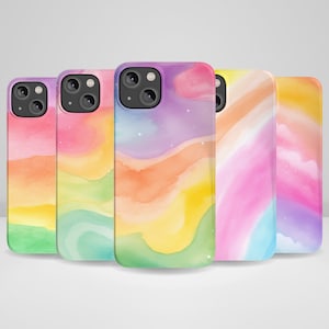 Capa de telefone aquarela em um arco-íris de cores para iPhone 16, iPhone 16+, iPhone 14 Pro Max, iPhone 13, iPhone 12, 11, XR, 8+, 7