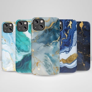 Blue Marble With Gold Phone Case fit for iPhone 14, iPhone 14 Plus, iPhone 14 Pro Max, iPhone 13, iPhone 12, 11, XR, 8+, 7