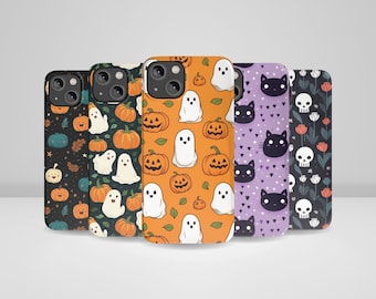 Halloween Muster Handyhülle, Geist, Katze, Kürbis passend für iPhone 16, iPhone 16+, iPhone 15 Pro Max, iPhone 14, iPhone 12, 11, XR, 8+, 7