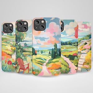 Colorful Landscape Phone Case Painting With Pastel Color Phone Case for iPhone 15, iPhone 14, iPhone 14 Pro Max, iPhone 13, iPhone 12, 11