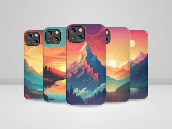 Colorful Landscape Phone Case, Minimal Nature Phone Case fit for iPhone 16, iPhone 15, iPhone 16 Pro Max, iPhone 13, iPhone 12, 11, XR, 8+