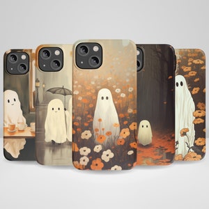 Aesthetic Halloween Ghost Phone Case, Cute Ghost fit for iPhone 14, iPhone 14 Plus, iPhone 14 Pro Max, iPhone 13, iPhone 12, 11, XR, 8+, 7