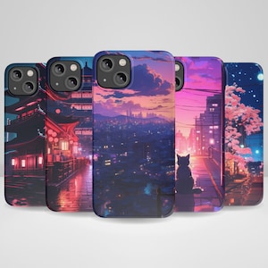 Aesthetic Japanese Phone Case, Pink Night City, fit for iPhone 16, iPhone 16 Plus, iPhone 14 Pro Max, iPhone 13, iPhone 12, 11, XR, 8+, 7