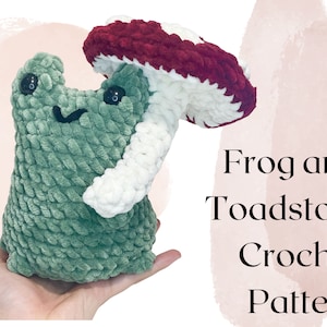 Frog and Toadstool Crochet Pattern, No-Sew Frog with Mushroom Umbrella Amigurumi PDF Instruction Tutorial