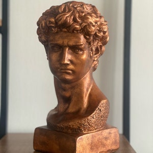 Mosaic David Statue, David Bust Statue, Bust, White and Gold Statue, Roman Sculpture Statues, Greek Bust, Man Bust, Halloween Gifts