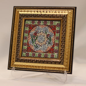 Handmade Framed Ceramic, Turkish Ceramic Art, Handpainted Ceramics, Ceramic Wall Decor, Moonstone, Golden Framed Ceramcis, Housewarming