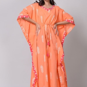 Block Print Boho Dress, Summer Outfits, Vacation Look, Loose fit Robe, Beach Cover up, Home dress, Comfy Daywear Kaftan, Mom Outfit Dress