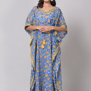 kaftan maxi dress, Beach Cover Ups, Block Printed Kaftan, Maxi Dress, Plus Size Kaftan, Sleepwear Kaftan, Cat lover gift, Gift For Her