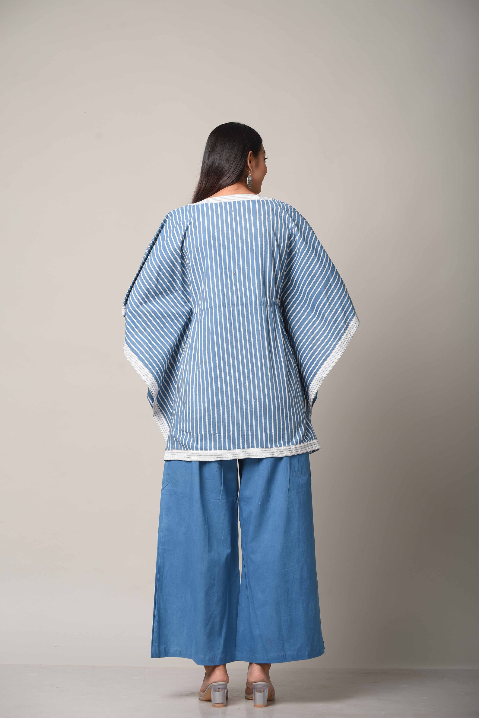 Blue Stripe Abstract Short Sleeve Kaftan
