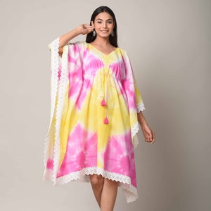 Handmade Tie Dye Kaftan, Indian Handmade Short Kaftan, Dress To Be Mom, Sleepwear Short Kaftan, Short Caftan, Women&#39;s Clothing, Free Ship