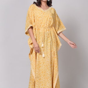 Túnica y caftán Sanganeri blanco, pareo playero, vestido de vacaciones, caftán de algodón, caftán hecho a mano, atuendos de verano, regalo para mujer, envío gratis