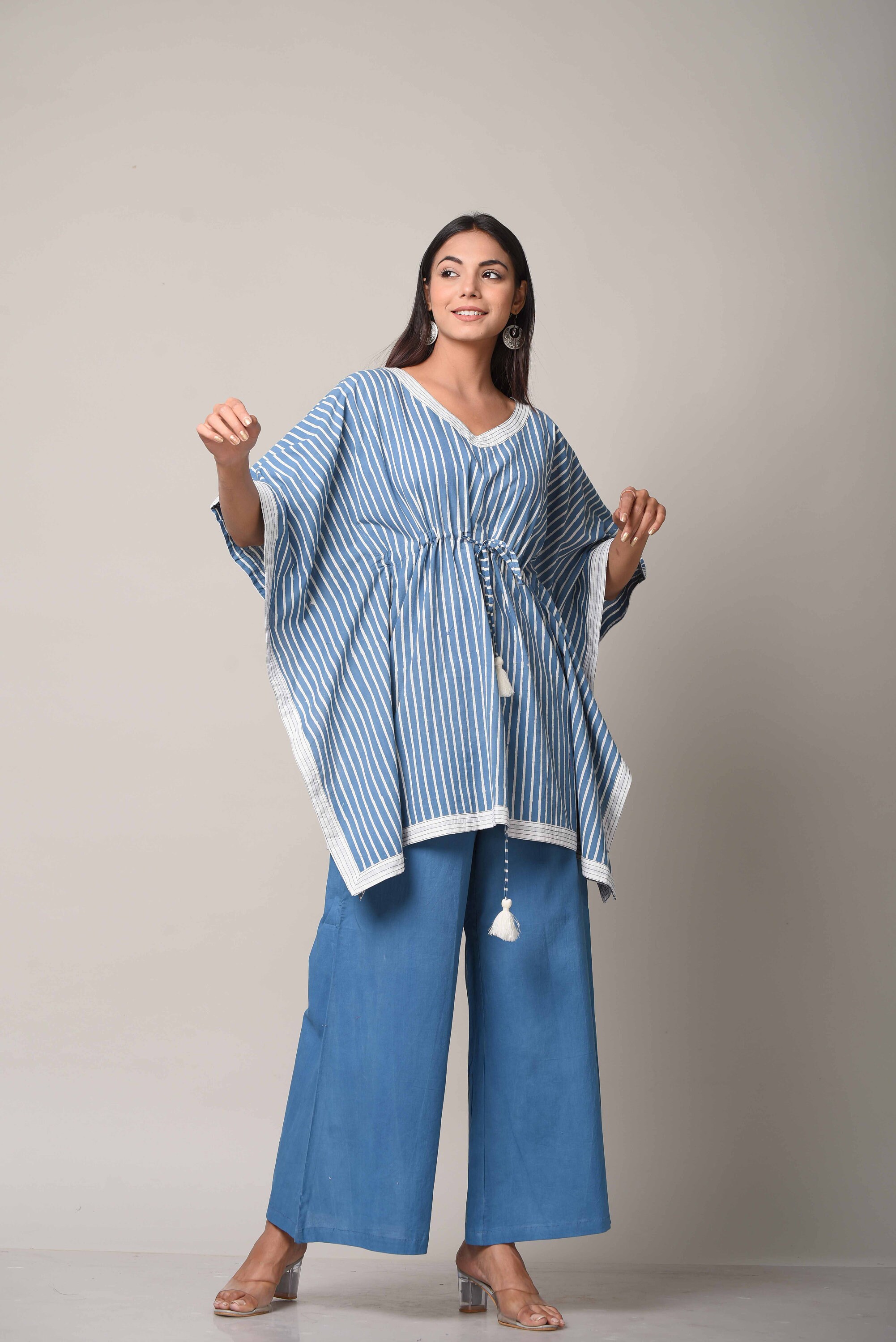 Handwoven Caftan Silk-Cotton Blue Stripes