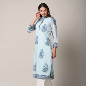 block print kurta	handblock kurti	indigo Kurta sets	Indian Kurti pants	Jaipuri print Kurta	blue salwar kameez	blue kurti for women	Indian suit set blue	block print suit set	blue cotton Kurti	Kurti pants blue	fabindia cotton	Women's Clothing