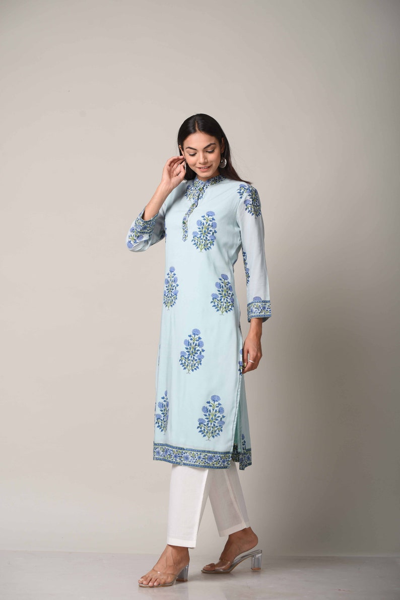 block print kurta	handblock kurti	indigo Kurta sets	Indian Kurti pants	Jaipuri print Kurta	blue salwar kameez	blue kurti for women	Indian suit set blue	block print suit set	blue cotton Kurti	Kurti pants blue	fabindia cotton	Women's Clothing