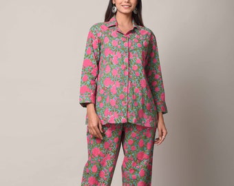 Printed Comfy Lounge Wear, Hand Block Print Cotton Night Suit, Night Suit For Women, Indian Night Suit,  Pajama Set, Gift For Her