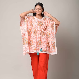 Handmade Short Caftan, Sleep Wear Short Kaftan, Block Print Caftan, , Light Weight Comfort Caftan, Gift for mother day, Free Ship