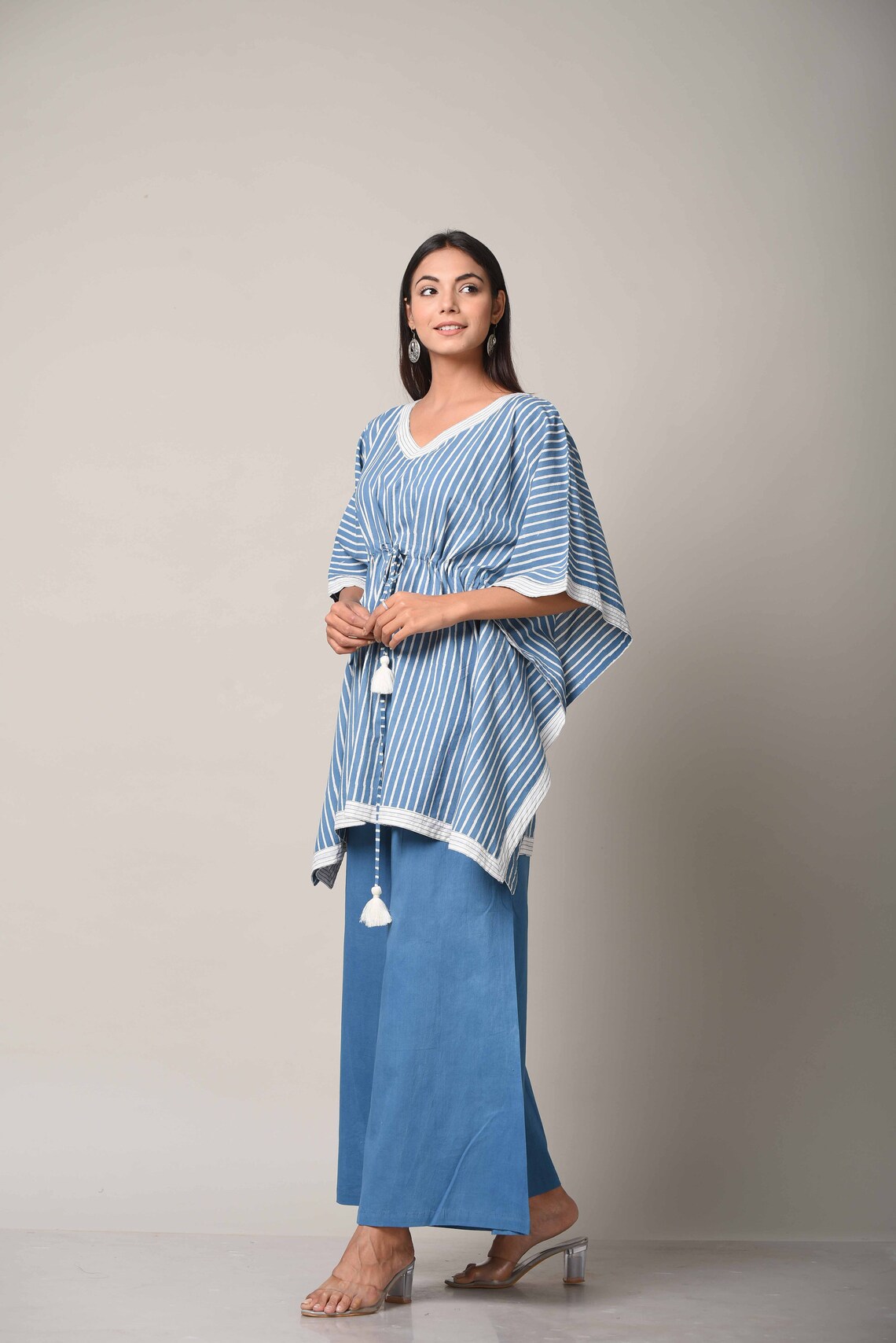 Blue - Sanganeri Block Print Cotton Kaftan (Short) 54