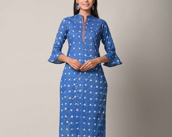 Indian Kurti Set, Blue Hand Blocked Printed Kurti Set, Kurti Pant Set, Hand Block Printed Kurti, Embroidery Kurti Set, Women's Kurti Set