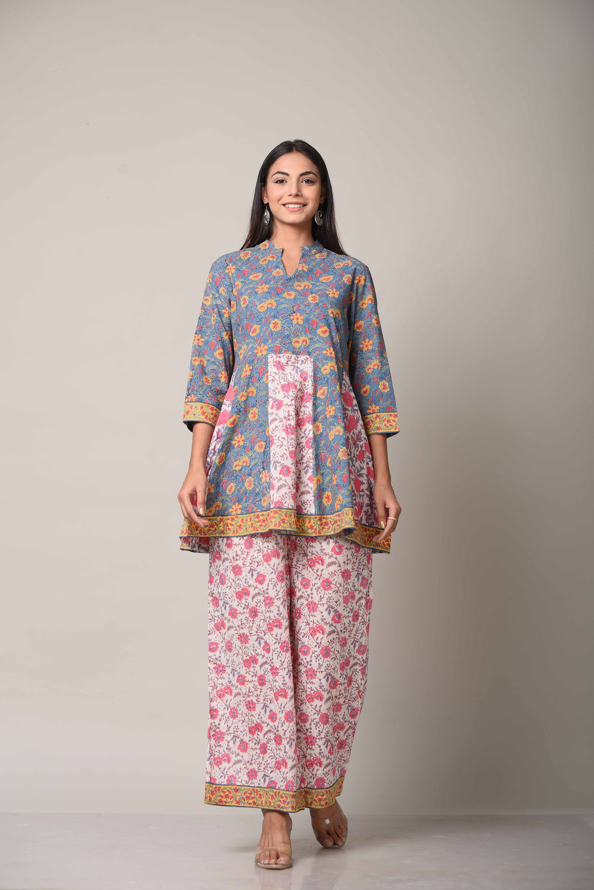 Stylish Multi Color Cotton Blend Beautiful Readymade Co-Ord Top With Bottom Set Suit Design Pant