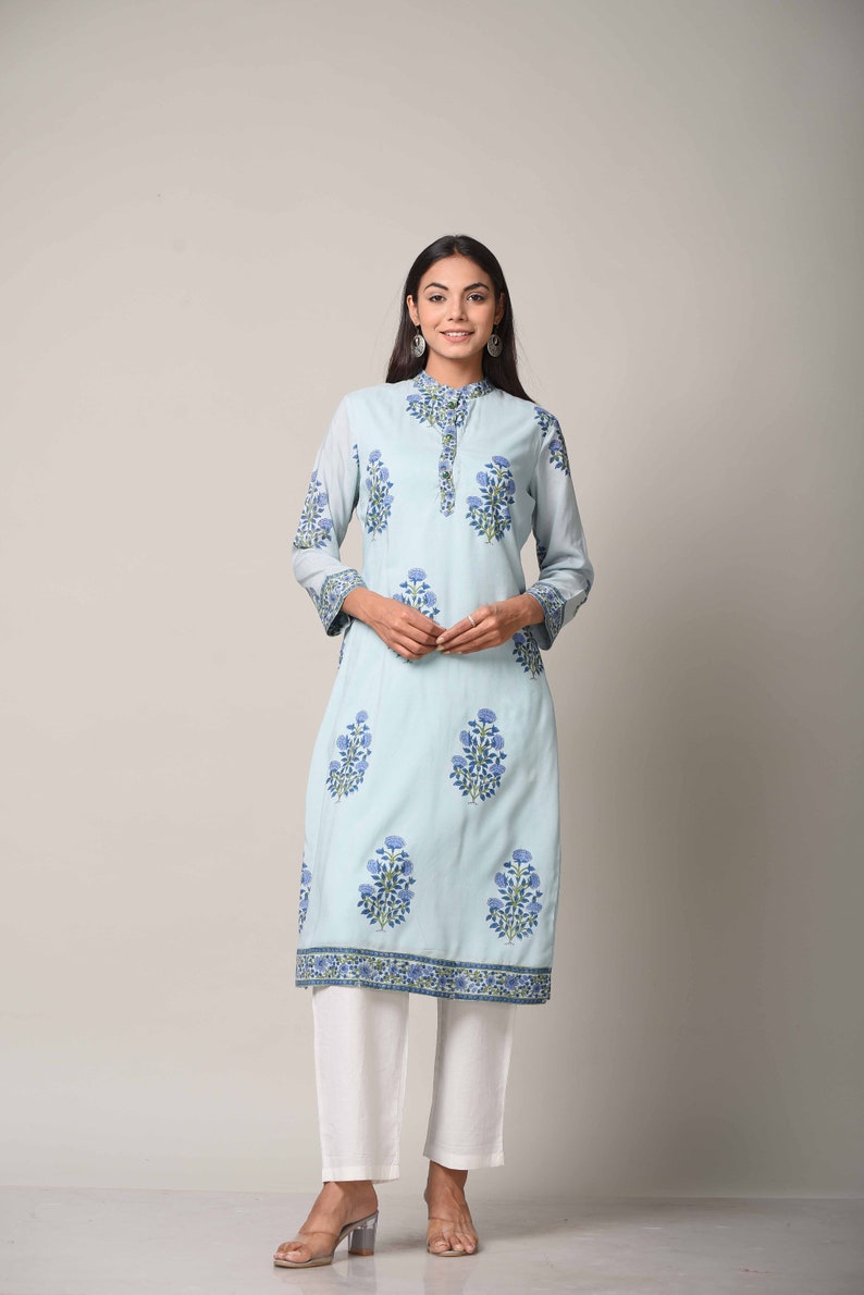 block print kurta	handblock kurti	indigo Kurta sets	Indian Kurti pants	Jaipuri print Kurta	blue salwar kameez	blue kurti for women	Indian suit set blue	block print suit set	blue cotton Kurti	Kurti pants blue	fabindia cotton	Women's Clothing