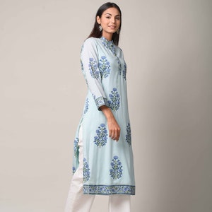 block print kurta	handblock kurti	indigo Kurta sets	Indian Kurti pants	Jaipuri print Kurta	blue salwar kameez	blue kurti for women	Indian suit set blue	block print suit set	blue cotton Kurti	Kurti pants blue	fabindia cotton	Women's Clothing