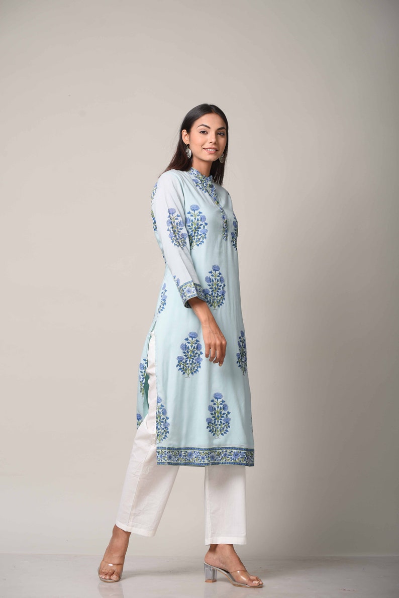 block print kurta	handblock kurti	indigo Kurta sets	Indian Kurti pants	Jaipuri print Kurta	blue salwar kameez	blue kurti for women	Indian suit set blue	block print suit set	blue cotton Kurti	Kurti pants blue	fabindia cotton	Women's Clothing