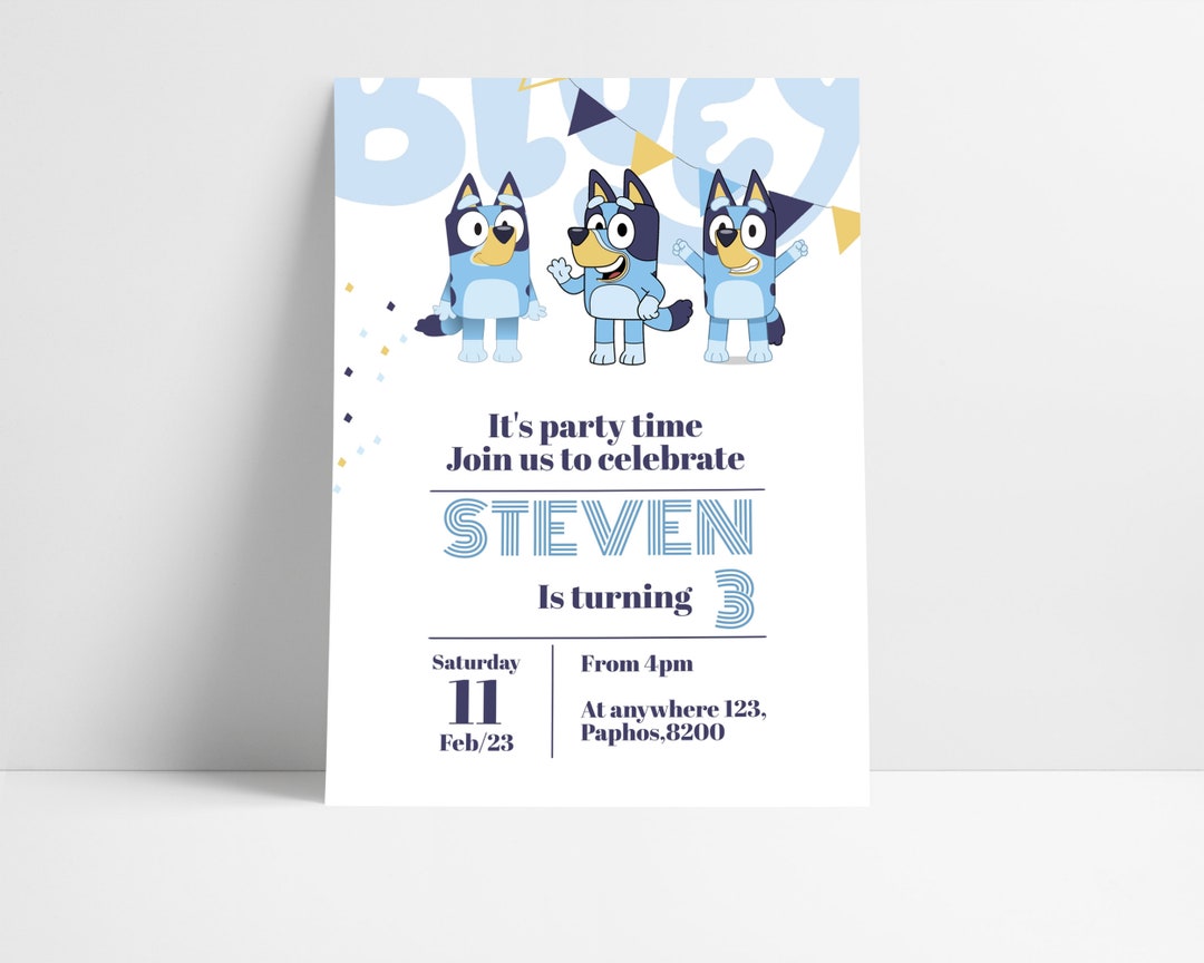 Bluey Birthday Invitation, Kids Party, Bluey Theme Party, Online