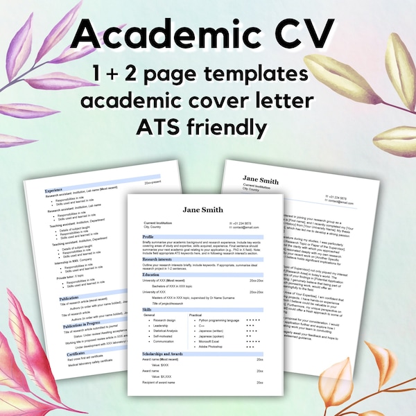 Academisch CV-sjabloon voor woord | ATS-compatibel | professionele minimalistische stijl | 1 pagina & 2 pagina CV | Brief aan toezichthouder