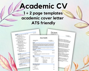 Academic resume template for word | ATS compatible | professional minimalist style | 1 page & 2 page CV | Letter to supervisor